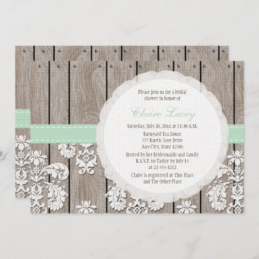 Mint Wood Rustic Bridal Shower Invitations Kaart (Voorkant / Achterkant)
