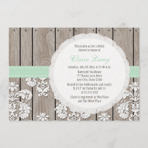 Mint Wood Rustic Bridal Shower Invitations Kaart