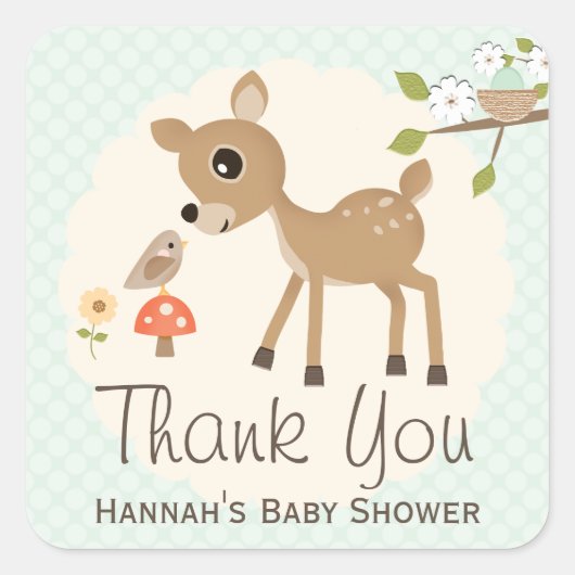 MINT Woodland Herten Baby shower Dank u Stickers (Voorkant)