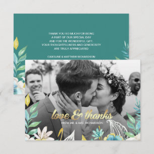 Mint Yellow Floral Bedankt voor je bruiloft fotoka Kaart