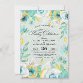 Mint Yellow Floral Burlap Wedding Kaart (Voorkant)