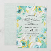 Mint Yellow Floral Burlap Wedding Kaart (Voorkant / Achterkant)