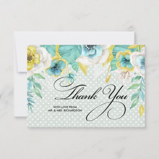 Mint | Yellow Floral Dank u bruiloft Kaart (Voorkant)