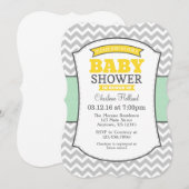 Mint Yellow Grey Chevron Baby shower uitnodiging (Voorkant / Achterkant)