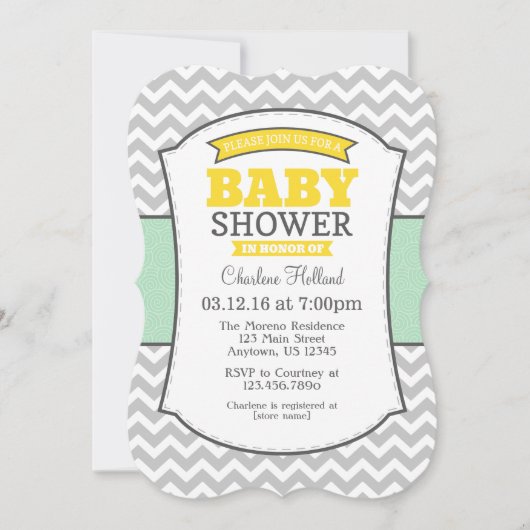 Mint Yellow Grey Chevron Baby shower uitnodiging (Voorkant)