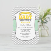 Mint Yellow Grey Chevron Baby shower uitnodiging (Staand voorkant)
