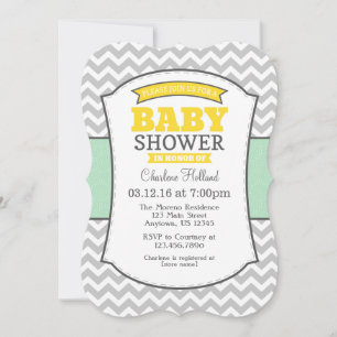 Mint Yellow Grey Chevron Baby shower uitnodiging