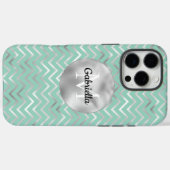 Mint Zigzag Stripes Monogram Case-Mate iPhone Case (Achterkant (horizontaal))