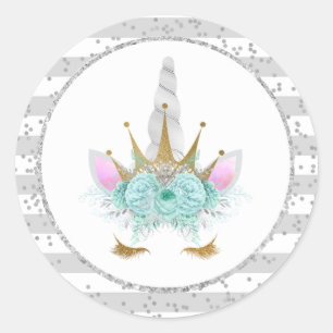 Mint, Zilver & Gouden Eenhoorn Prinses Ronde Sticker