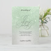 Mint zilver monogram initiaal ombre glitter bruilo kaart (Staand voorkant)