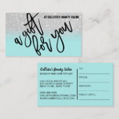 Mint Zilveren Glitter Typografie Cadeaubon Visitekaartje (Voorkant / Achterkant)
