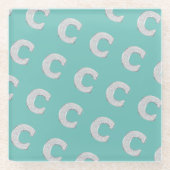 Mint zilveren letter C Glazen Onderzetter (Voorkant)