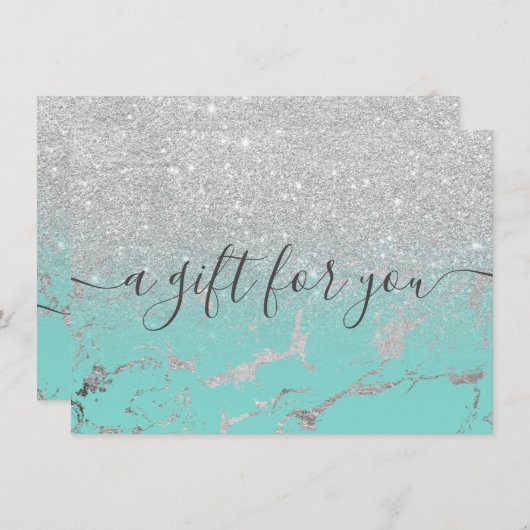 Mint zilverglitter marble ombre gift certificate (Voorkant / Achterkant)