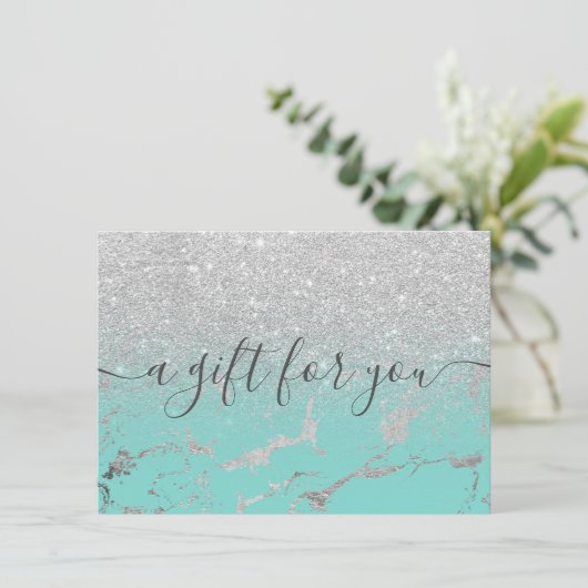 Mint zilverglitter marble ombre gift certificate (Staand voorkant)