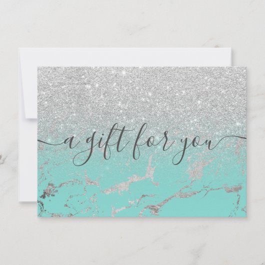 Mint zilverglitter marble ombre gift certificate (Voorkant)