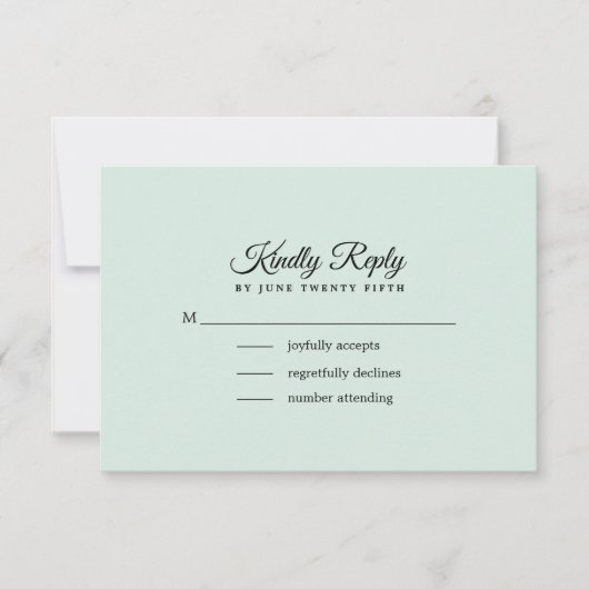 Mint | Zwart Bloemen Bruiloft RSVP Kaart (Voorkant)