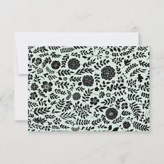 Mint | Zwart Bloemen Bruiloft RSVP Kaart (Achterkant)