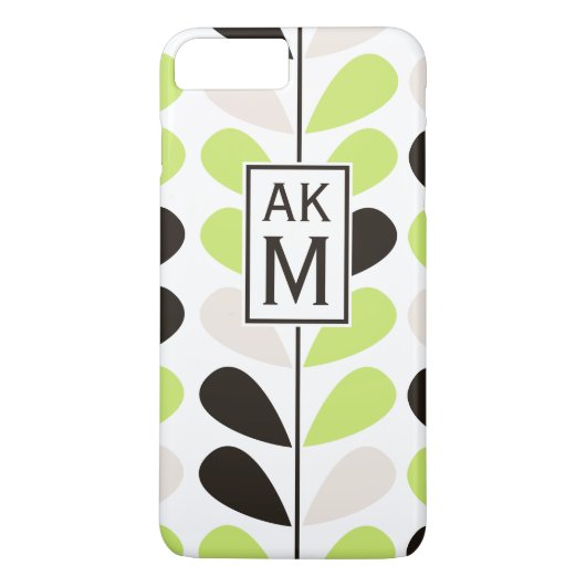 Mint & Zwart Bloempatroon iPhone 7 Plus Hoesje (Achterkant)