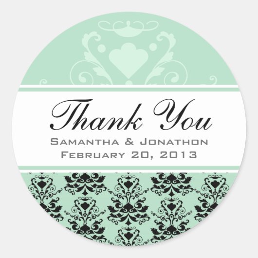 Mint & Zwart Damast w / Wit Bruiloft Favor Labels (Voorkant)