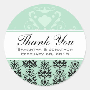 Mint & Zwart Damast w / Wit Bruiloft Favor Labels