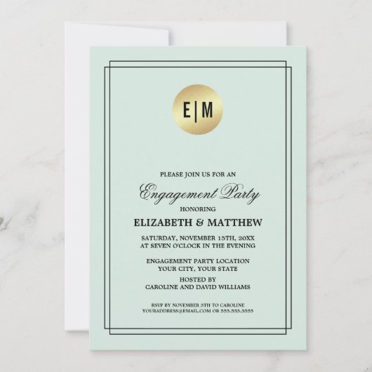 Mint, zwart, Gold Foil Engagement Party - Uitnodig Kaart (Voorkant)