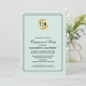Mint, zwart, Gold Foil Engagement Party - Uitnodig Kaart (Staand voorkant)