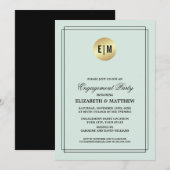Mint, zwart, Gold Foil Engagement Party - Uitnodig Kaart (Voorkant / Achterkant)