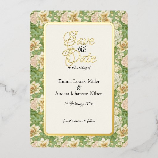 Minted Elegance, Tijgerlelies, Save the Date, Folie Uitnodiging (Voorkant)