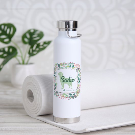 Mintegroene Labrador | Aangepaste naam & foto Waterfles (Yoga (Gedraaid)  )