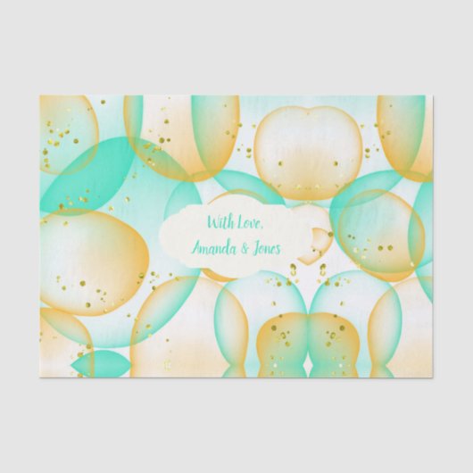 MintGreen Gold Bubbles Waterverf Custom Wedding Tissuepapier (Voorkant)