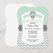 Mintgrijze Stip Chevron Baby Shower Uitnodiging (Voorkant / Achterkant)