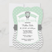 Mintgrijze Stip Chevron Baby Shower Uitnodiging (Voorkant)