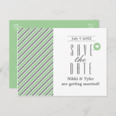 Mintgrijze & witte moderne Save The Date-ansichtka Aankondigingskaart (Voorkant / Achterkant)