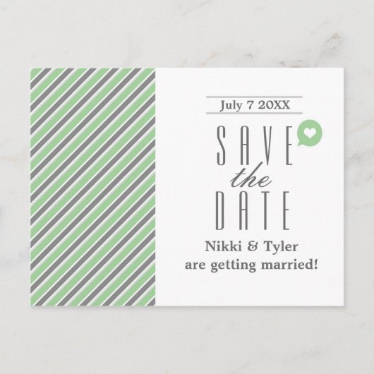 Mintgrijze & witte moderne Save The Date-briefkaar Aankondigingskaart (Voorkant)