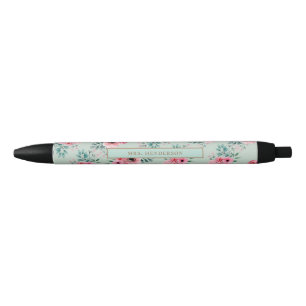 Mintgroen Chic Waterverf Bloem Personaliseerbaar Zwarte Inkt Pen