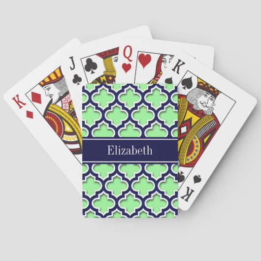 Mintgroen, Navy Marokkaans #5DS Navy naammonogram Pokerkaarten (Achterkant)