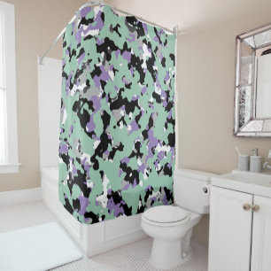 Mintgroen & Paarse Camouflage Camo Print Douchegordijn