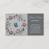 mintgroen roze Borduurwerk Bloemblauw Vlinder Visitekaartje (Voorkant)