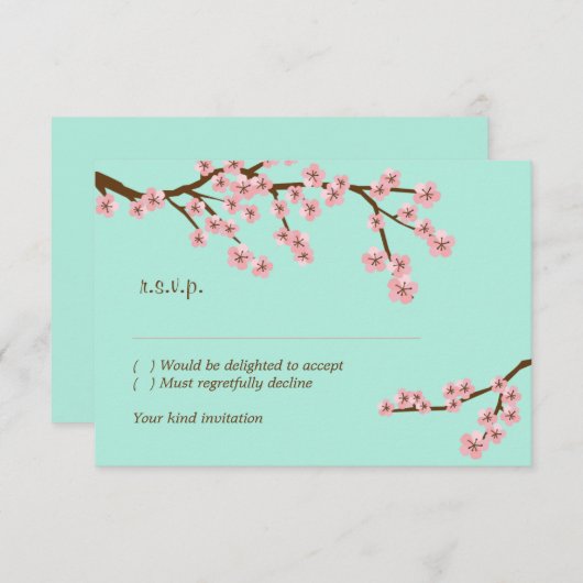 Mintgroen & Roze Kersenbloesem Moderne RSVP (Voorkant / Achterkant)