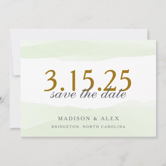 Mintgroene aquarel Save the Date kaart (Voorkant)