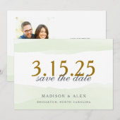 Mintgroene aquarel Save the Date kaart (Voorkant / Achterkant)