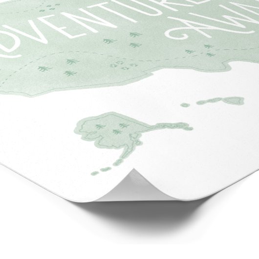 Mintgroene Avontuur Wacht US Kaart Kinderkamer Dec Poster (Hoek)