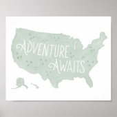 Mintgroene Avontuur Wacht US Kaart Kinderkamer Dec Poster (Voorkant)