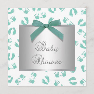 Mintgroene babyhanden en voeten babyborrel kaart