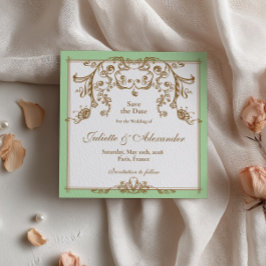 Mintgroene Barok Save the Date Kaart