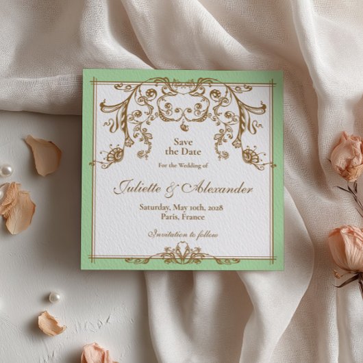 Mintgroene Barok Save the Date Kaart