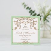 Mintgroene Barok Save the Date Kaart (Staand voorkant)