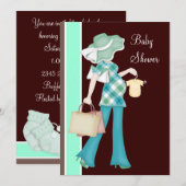 Mintgroene chocoladebruine babyshower kaart (Voorkant / Achterkant)