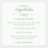 Mintgroene Coquette Gestreepte Ingredienten Produc Vierkante Sticker (Voorkant)