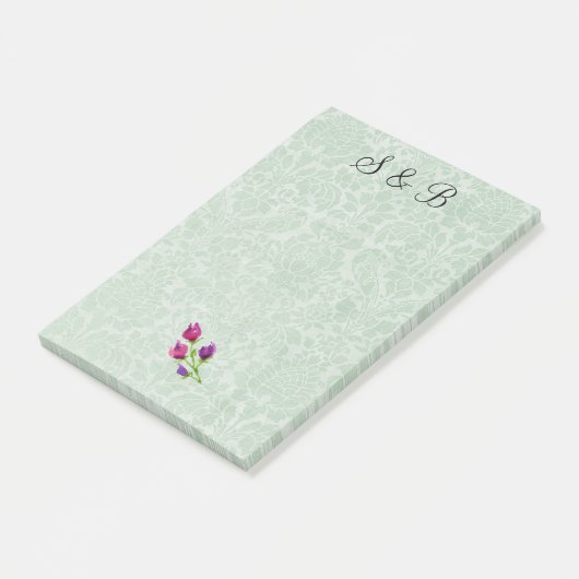 Mintgroene damasten beginletters Post-it® Notes 4 (Schuin)